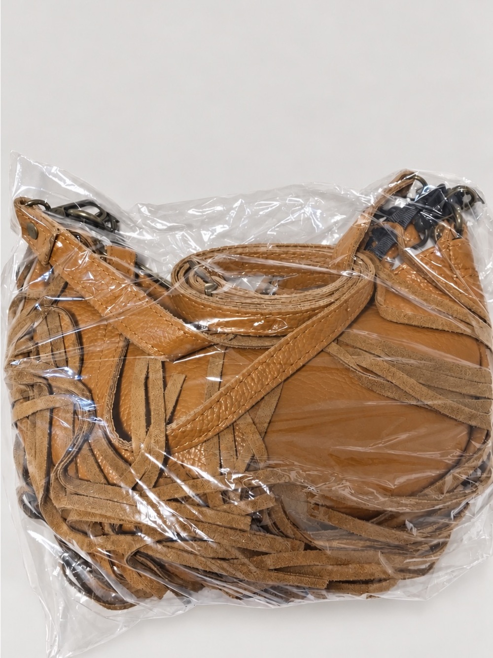 Marlon Italy Cognac Fringe Shoulder Bag Leather Crossbody NWT